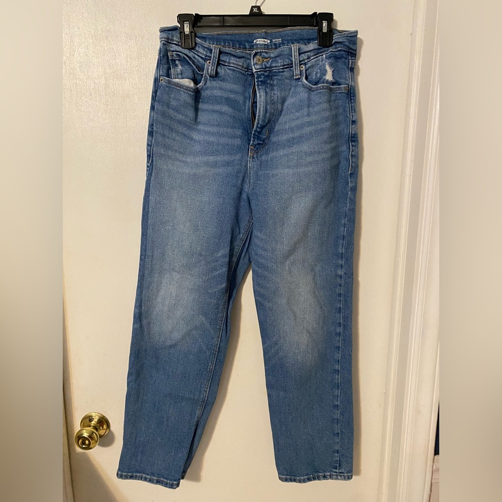 Old navy Boyfriend Jeans. A light blue indigo color with styled fraying pockets